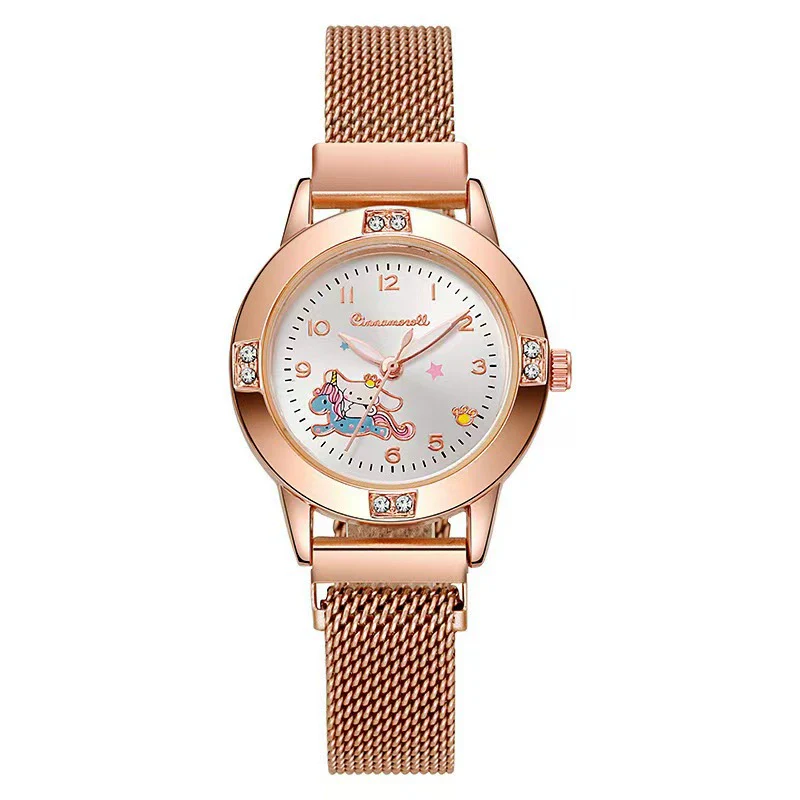 Women's Alloy Strap Cartoon Style Round Dial Quartz Watch With Rose Gold And Diamond Inlay - Image 2