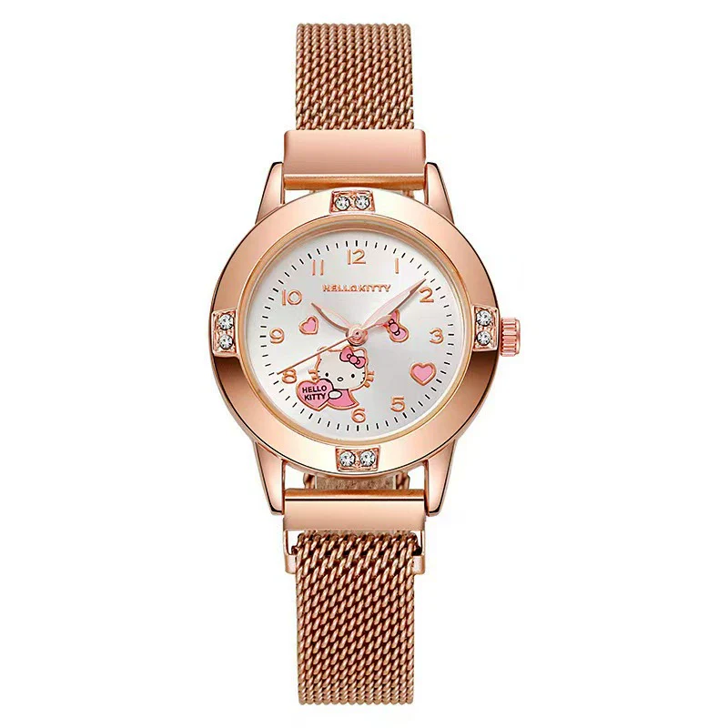 Women's Alloy Strap Cartoon Style Round Dial Quartz Watch With Rose Gold And Diamond Inlay - Image 3