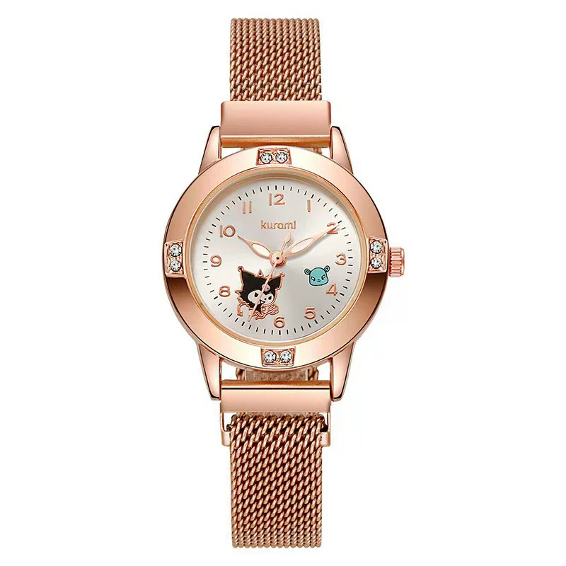 Women's Alloy Strap Cartoon Style Round Dial Quartz Watch With Rose Gold And Diamond Inlay - Image 4