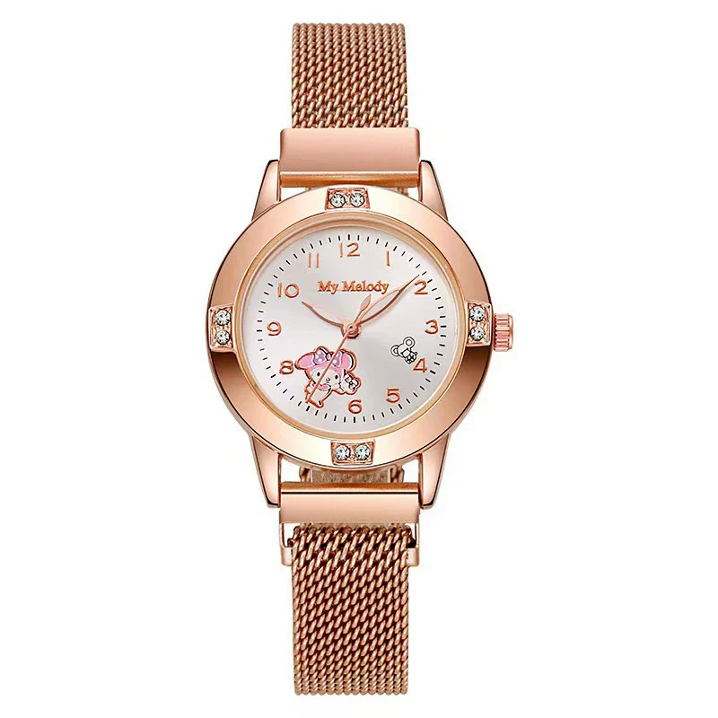 Women's Alloy Strap Cartoon Style Round Dial Quartz Watch With Rose Gold And Diamond Inlay - Image 5