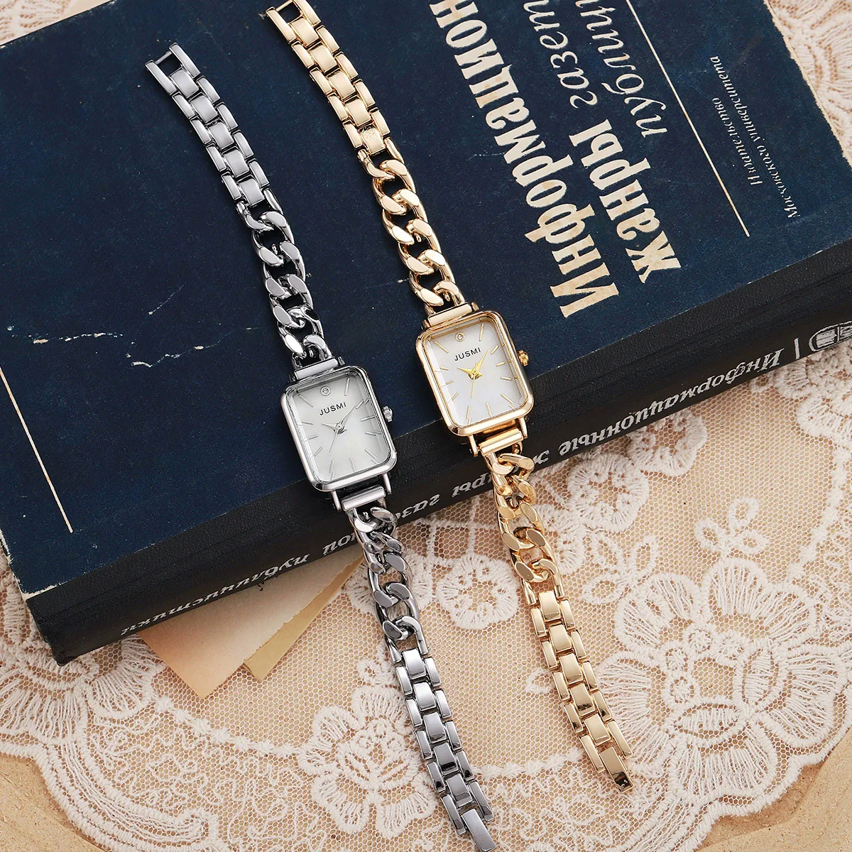 Women's Alloy Strap Square Hollow Fashion Leisure Watch With Stainless Steel Buckle - Image 4
