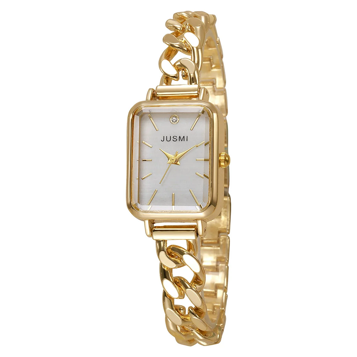 Women's Alloy Strap Square Hollow Fashion Leisure Watch With Stainless Steel Buckle - Image 5