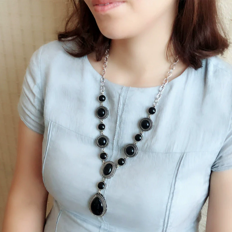 Women's Alloy Turquoise Drop Shape Electroplated Jewelry Pendant Necklace - Image 3