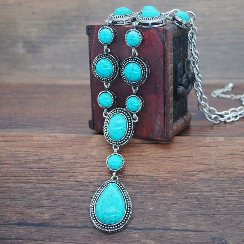 Women's Alloy Turquoise Drop Shape Electroplated Jewelry Pendant Necklace - Image 5