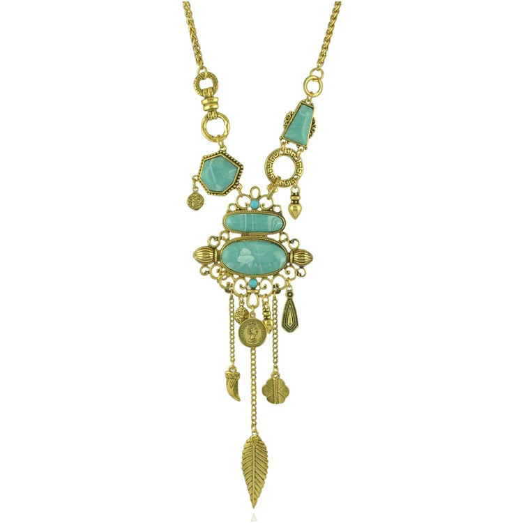 Women's Alloy Turquoise Drop Shape Electroplated Jewelry Pendant Necklace - Image 7