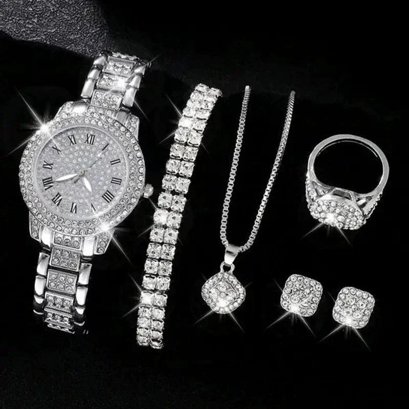 Women's Alloy Watch Fivepiece Set Round Dial Spiral Crown Pin Buckle Ordinary Glass Mirror Leisure Style - Image 6