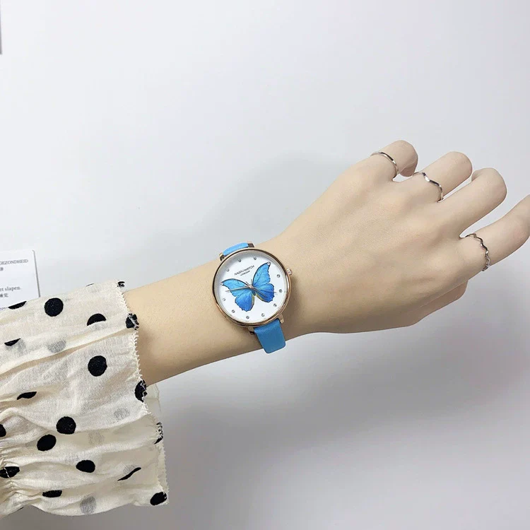 Women's Alloy Watch With Blue Butterfly Design Simple Elegant Fashion Style - Image 4
