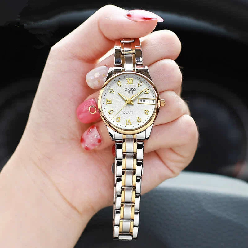 Women's Alloy Waterproof Quartz Watch Business Style Round Dial