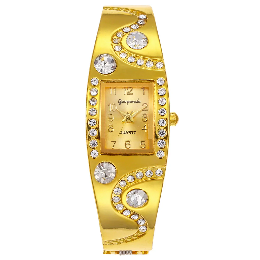 Women's Antique Fashion Light Luxury Alloy Rectangle Dial Diamondencrusted Gold Bracelet Quartz Watch - Image 5
