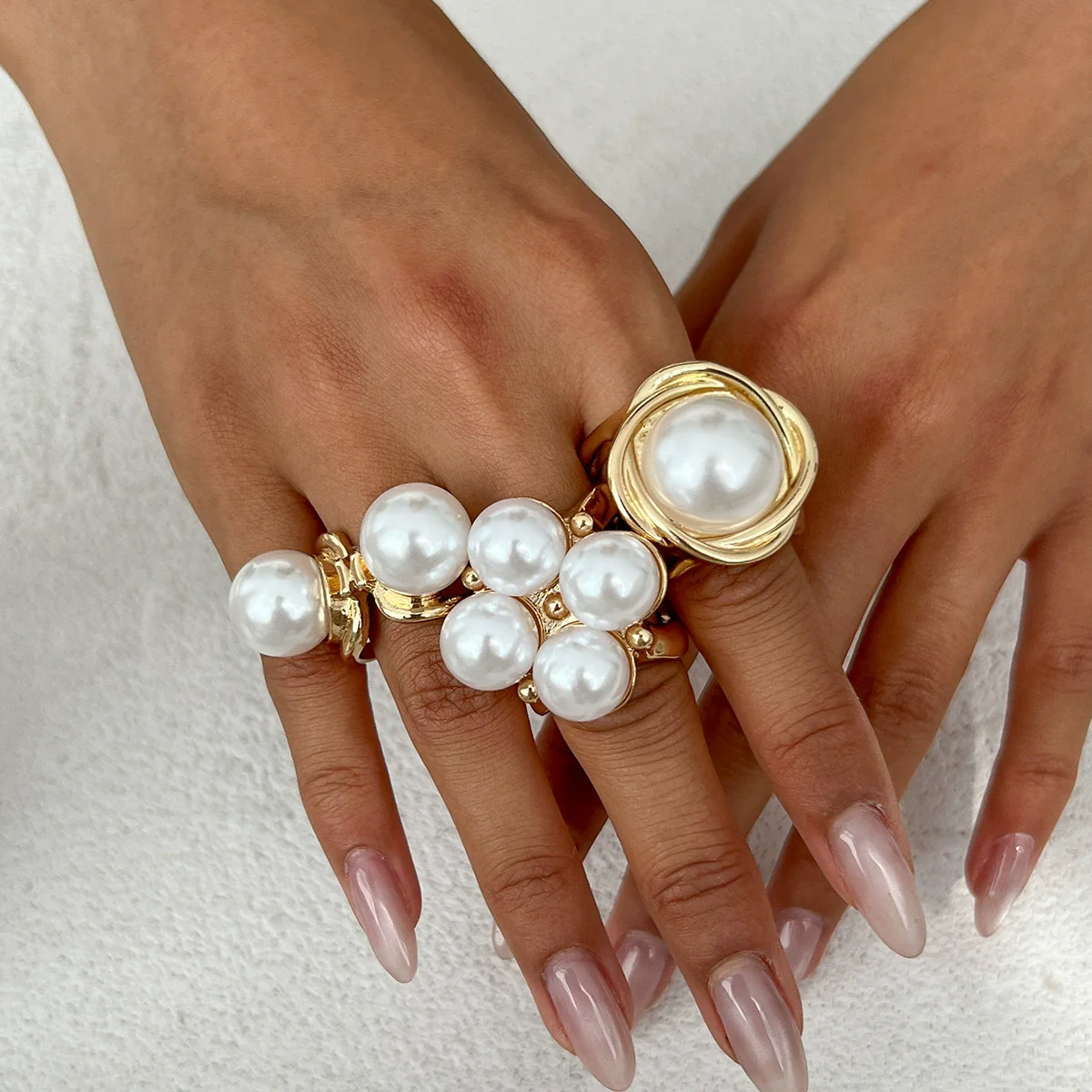 Women's Asymmetrical Metal Ring Alloy Geometric Internet Celebrity Style Electroplated Imitation Pearl Joint - Image 3