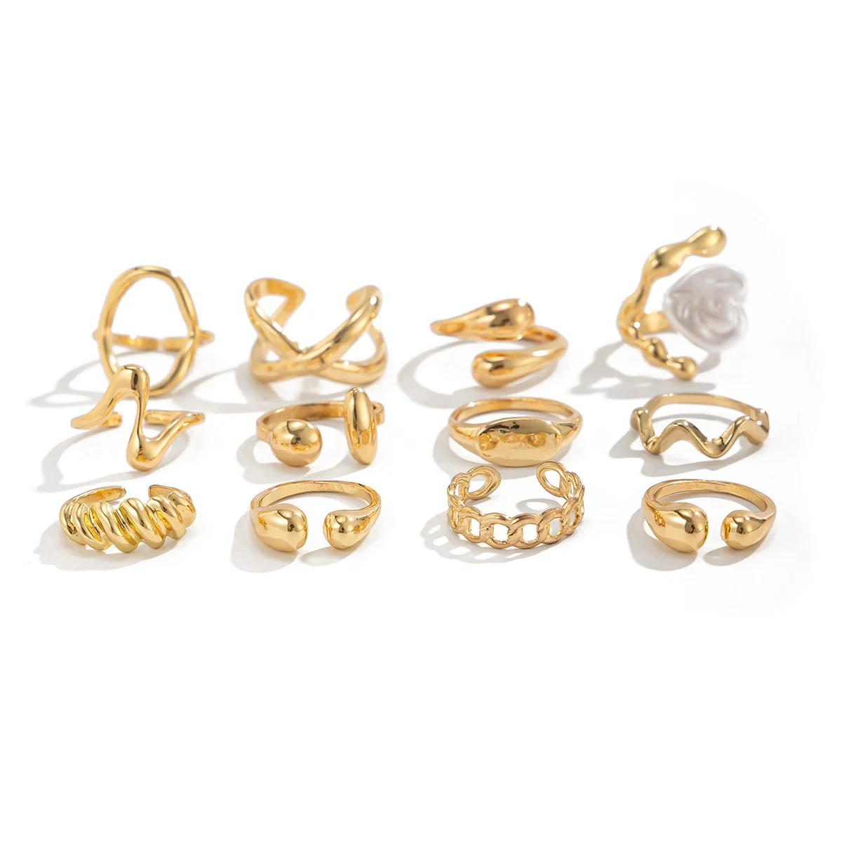 Women's Asymmetrical Metal Ring Alloy Geometric Internet Celebrity Style Electroplated Imitation Pearl Joint - Image 5