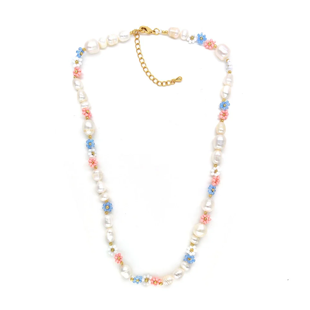 Women's Baroque Natural Pearl And Organic Glass Daisy Flower Handwoven Clavicle Chain With Geometric Styling - Image 11