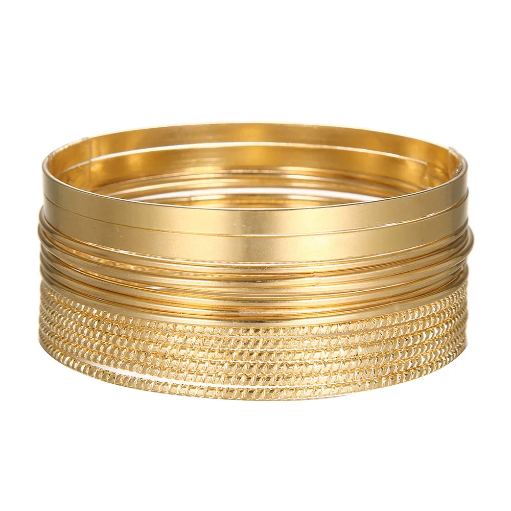 Women's Bohemian Style Exaggerated Wide Face Iron Metal Bracelet Set With Geometric Design And Electroplating - Image 6