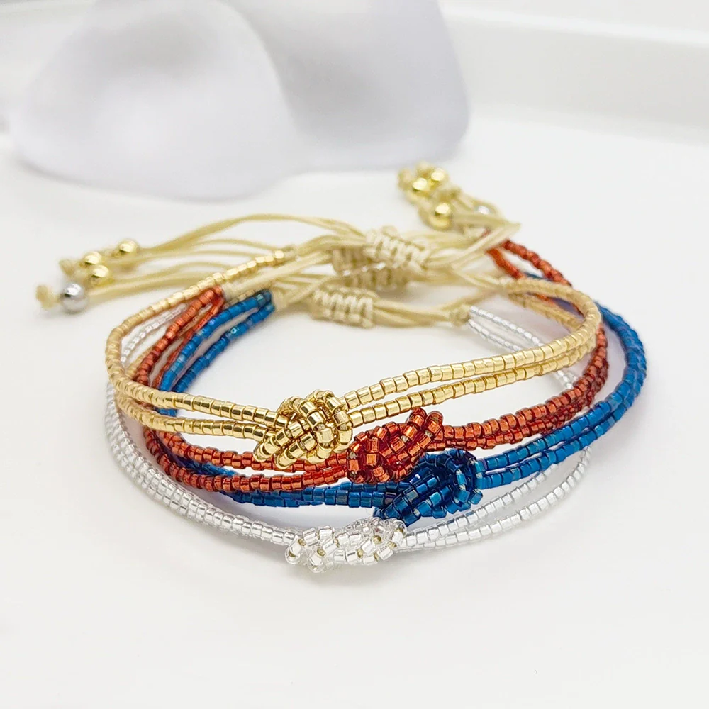 Women's Bohemian Style Glass And Glaze Beaded Handwoven Geometric Bracelet - Image 2
