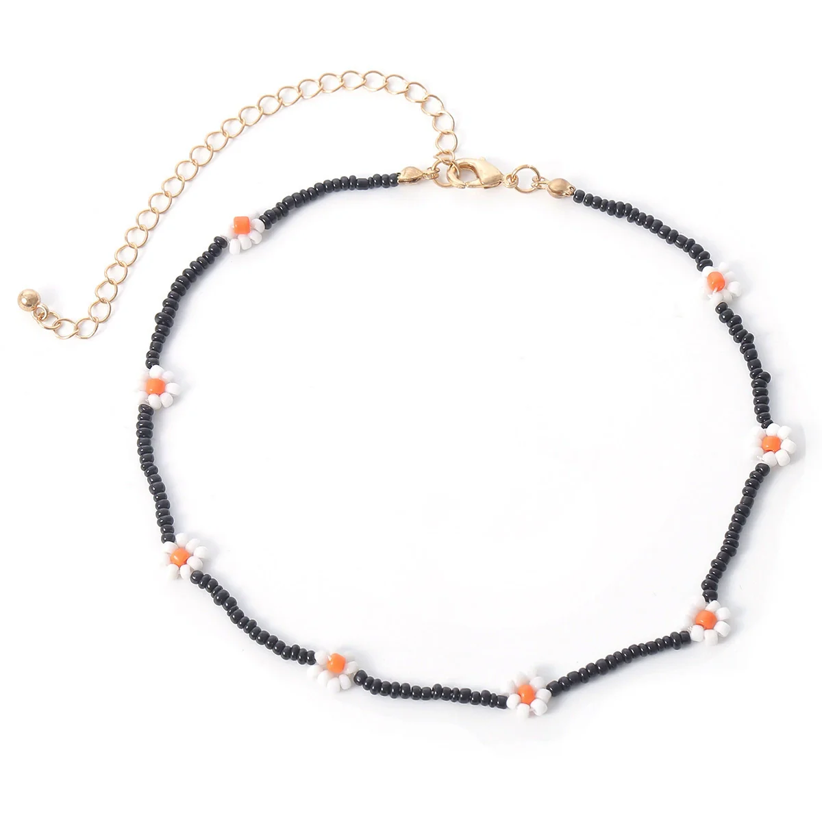 Women's Bohemian Style Handmade Daisy Flower Beaded Collarbone Necklace With Rice Beads And Ball Chain - Image 4