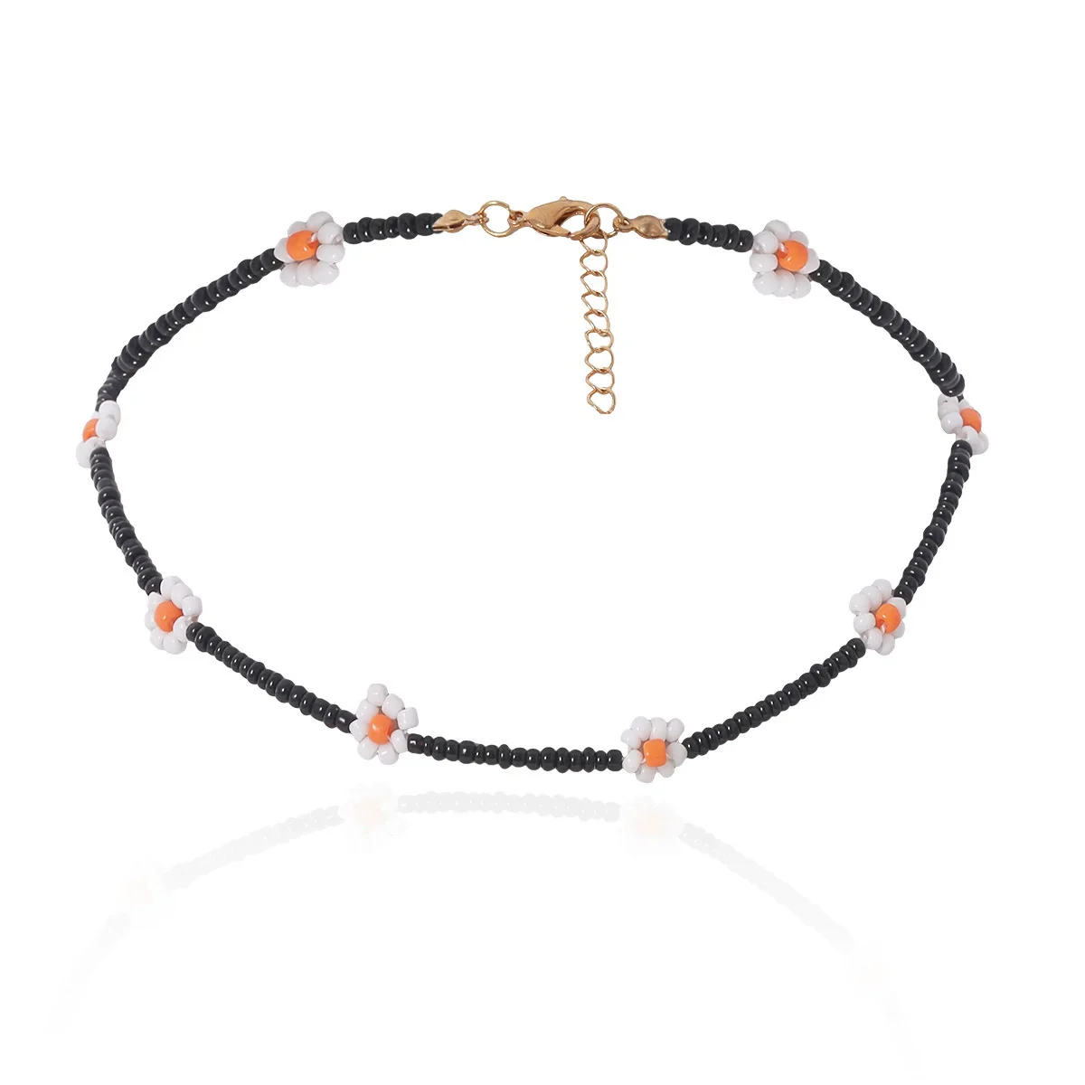 Women's Bohemian Style Handmade Daisy Flower Beaded Collarbone Necklace With Rice Beads And Ball Chain - Image 6