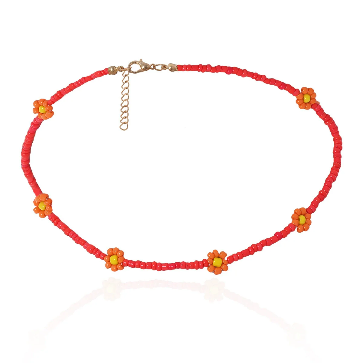 Women's Bohemian Style Handmade Daisy Flower Beaded Collarbone Necklace With Rice Beads And Ball Chain - Image 7