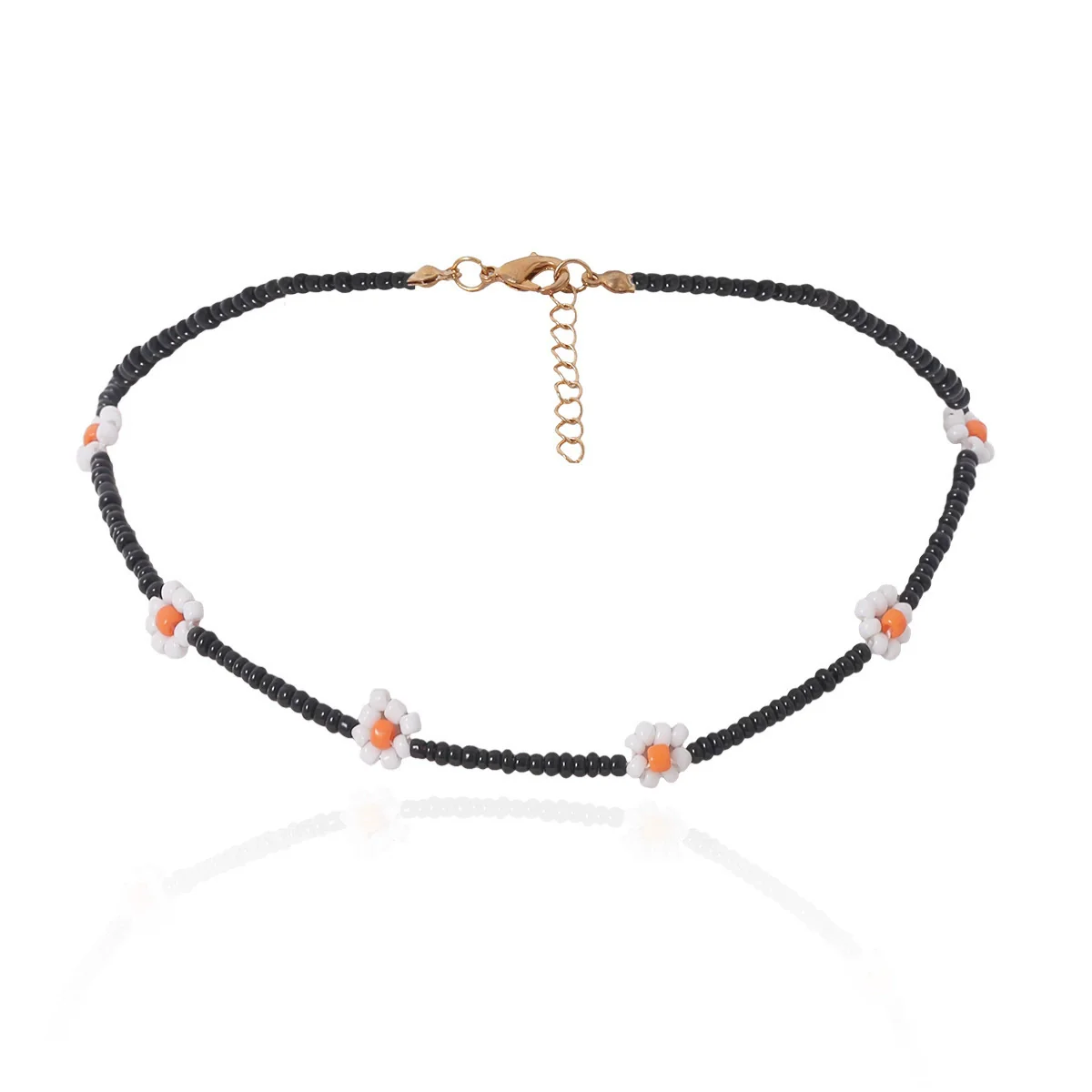 Women's Bohemian Style Handmade Daisy Flower Beaded Collarbone Necklace With Rice Beads And Ball Chain - Image 8