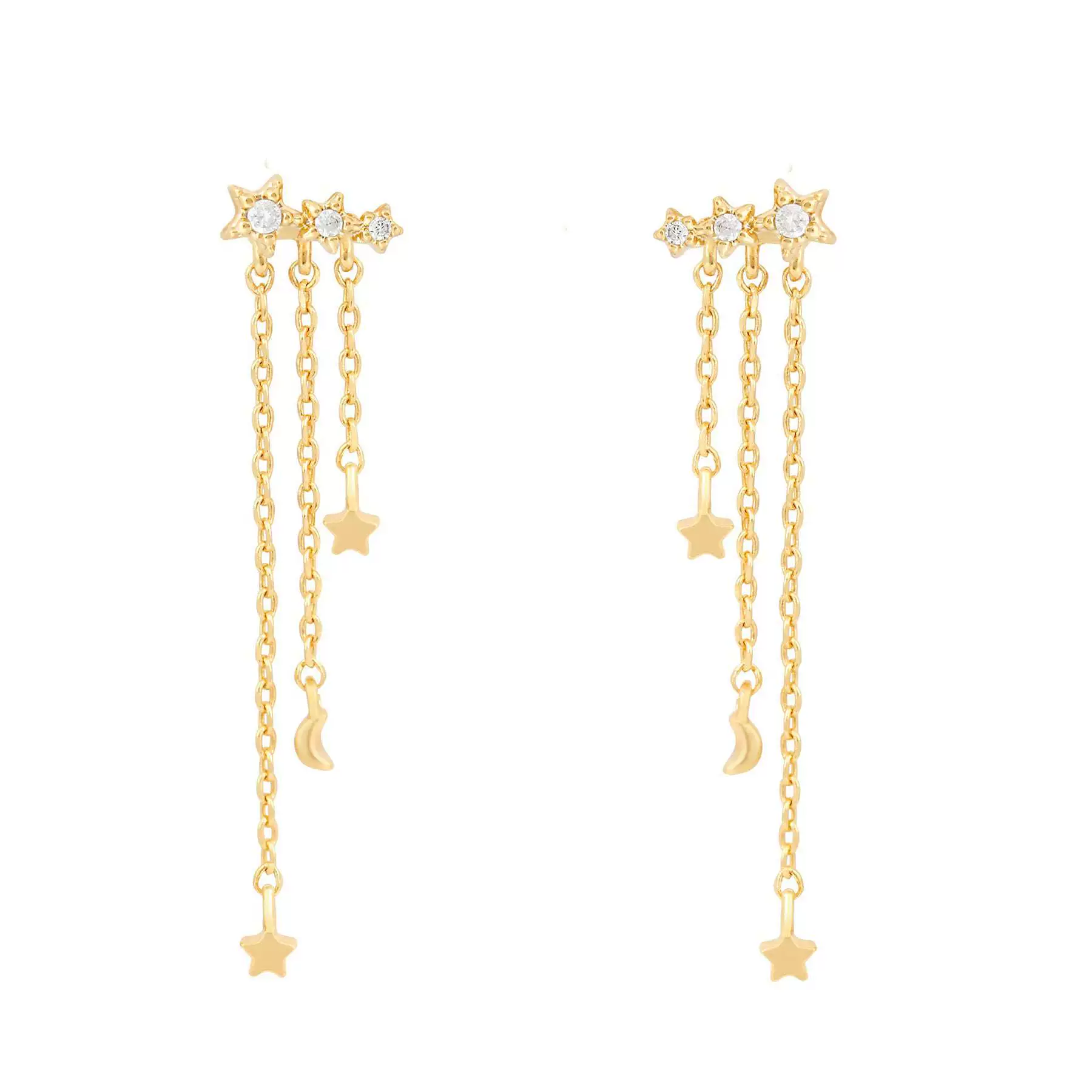 Women's Brass 18K S925 Silver Star Long Tassel Moon Zircon Earrings Feminine Artistic Ear Jewelry - Image 5