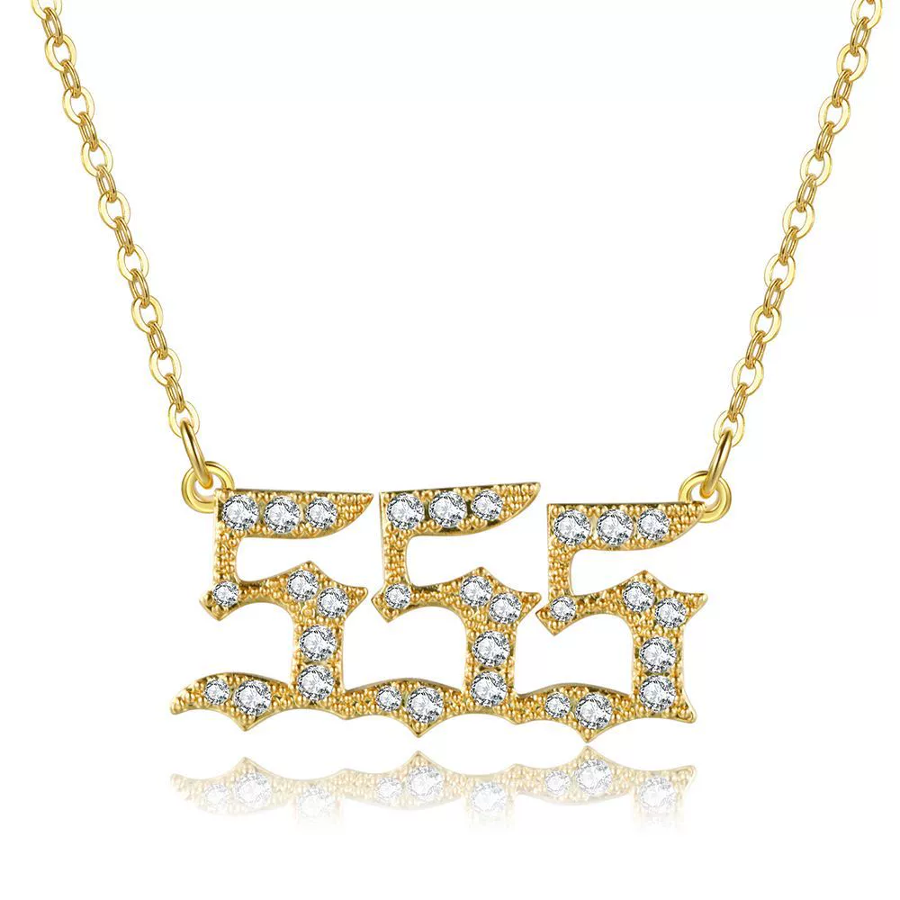 Women's Brass Rhinestone Necklace With Letters Numbers Text Design - Image 10