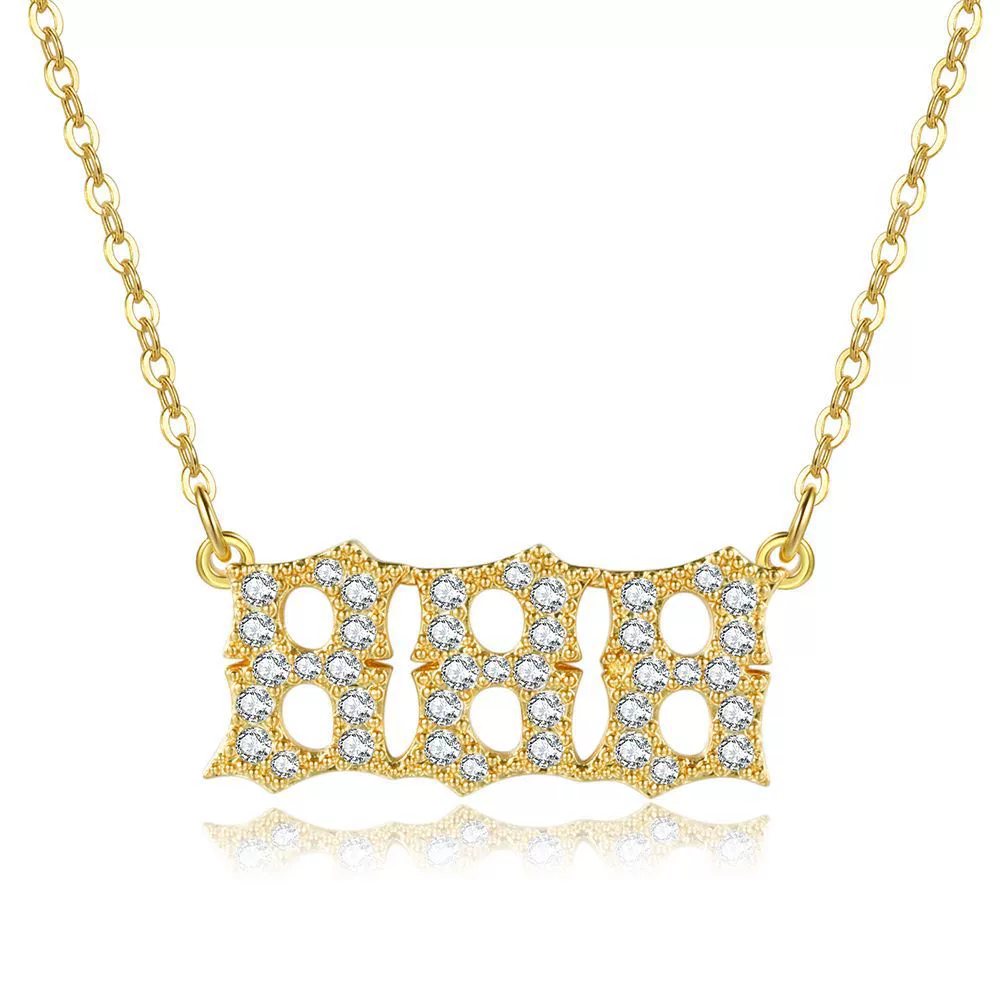 Women's Brass Rhinestone Necklace With Letters Numbers Text Design - Image 13