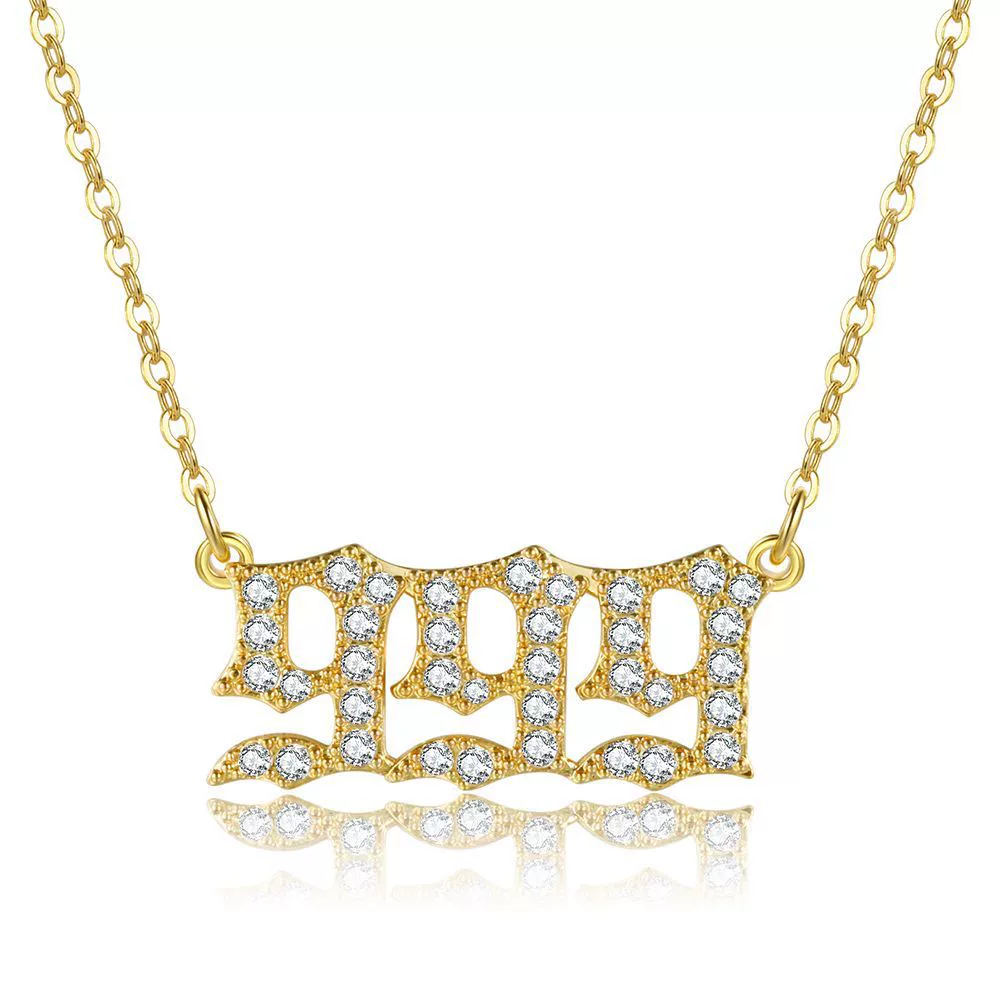 Women's Brass Rhinestone Necklace With Letters Numbers Text Design - Image 14