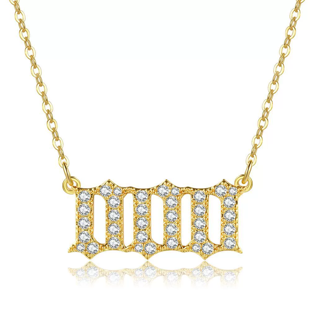 Women's Brass Rhinestone Necklace With Letters Numbers Text Design - Image 15