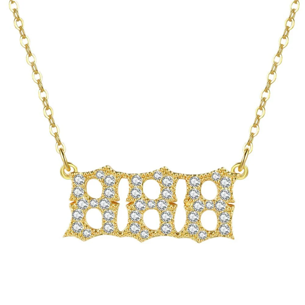 Women's Brass Rhinestone Necklace With Letters Numbers Text Design - Image 5