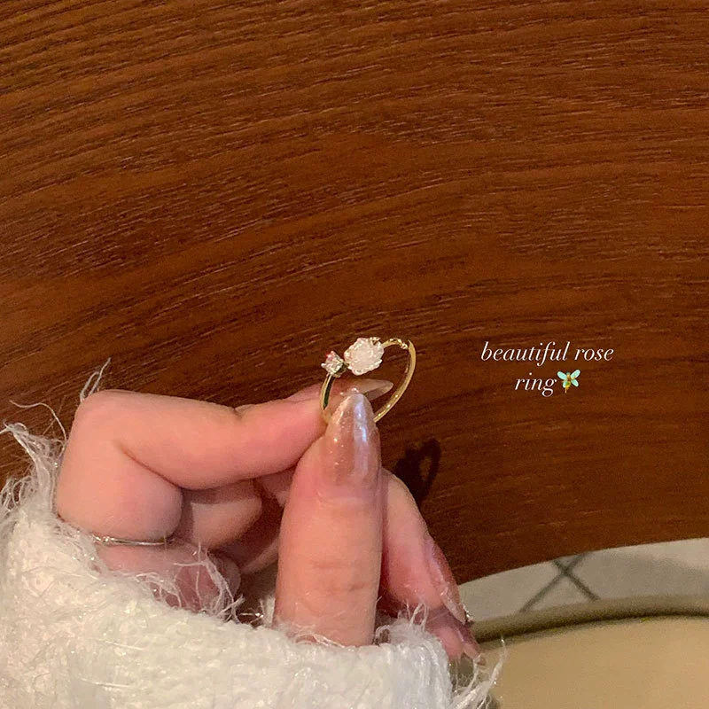 Women's Camellia Flower Copper Electroplated Opening Adjustable Ring Jewelry - Image 2
