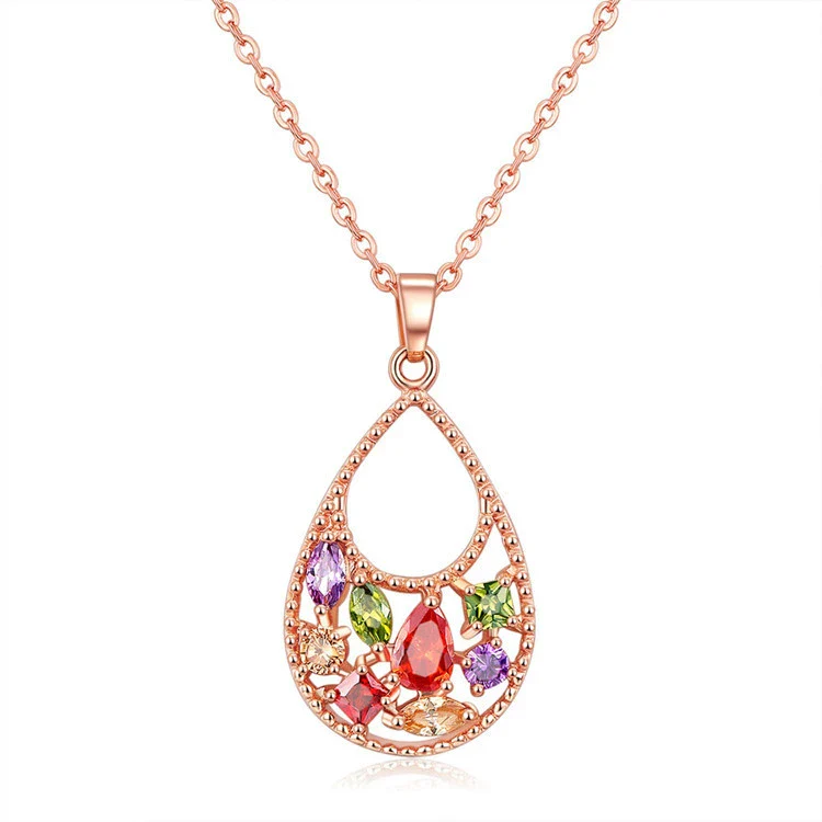 Women's Cartoon Style Flower Pattern Zircon Pendant Necklace Made Of Environmental Protection Copper With Snake Bone Chain
