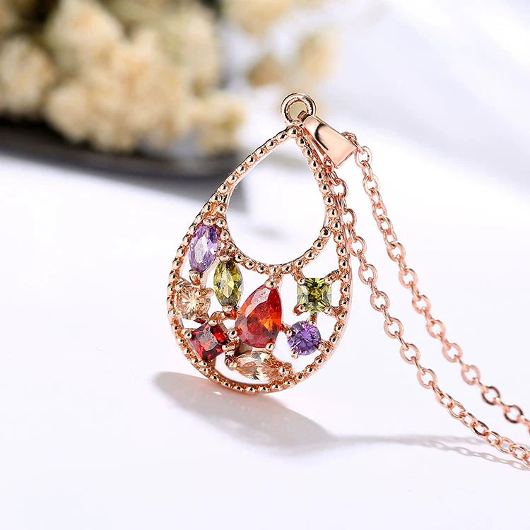 Women's Cartoon Style Flower Pattern Zircon Pendant Necklace Made Of Environmental Protection Copper With Snake Bone Chain - Image 3