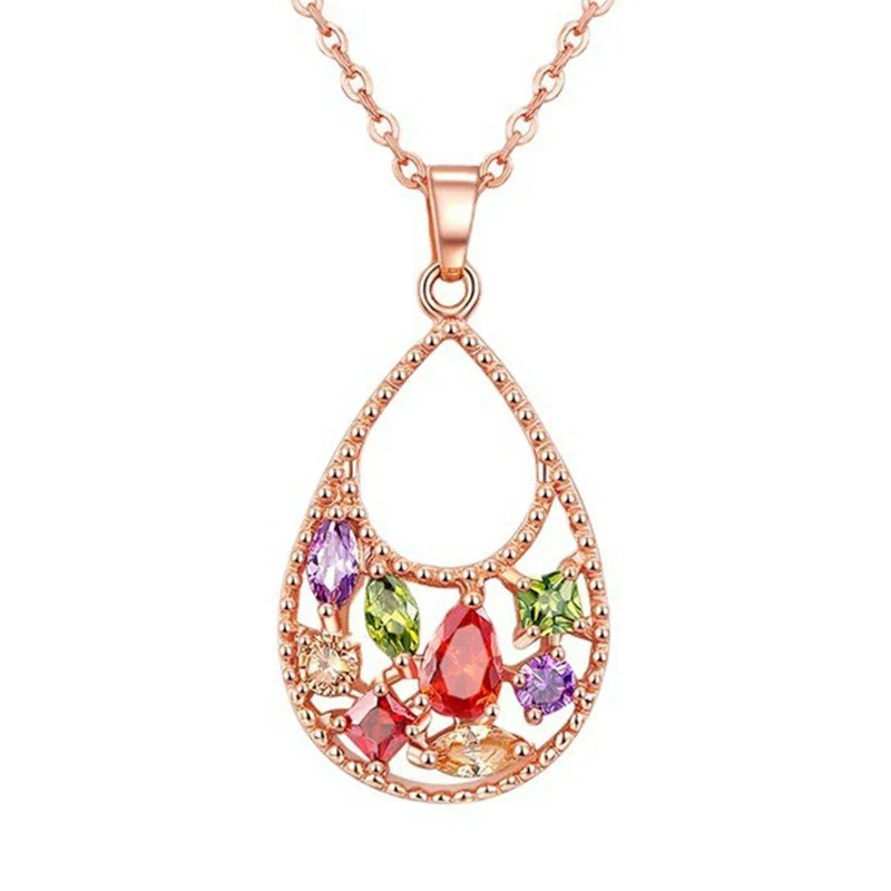 Women's Cartoon Style Flower Pattern Zircon Pendant Necklace Made Of Environmental Protection Copper With Snake Bone Chain - Image 5