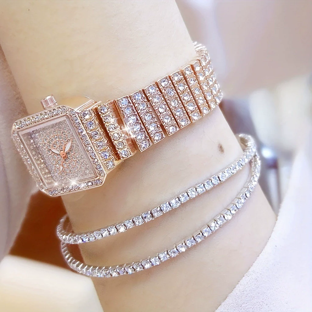 Women's Casual Alloy And Canvas Square Head Quartz Watch Set