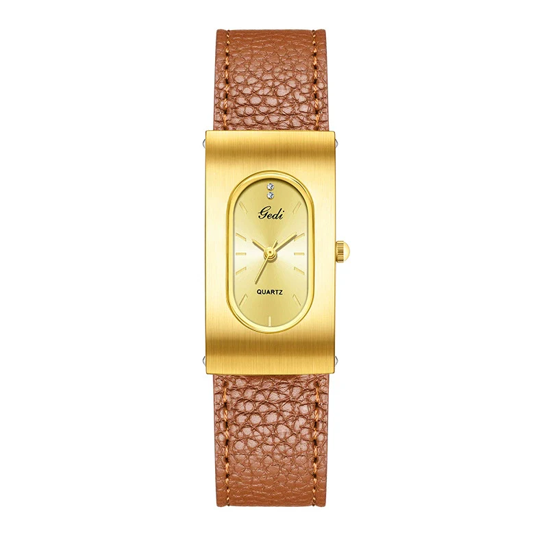 Women's Casual Alloy And Microfiber Belt Oval Quartz Watch With Mineral Reinforced Glass Mirror Pin Buckle And Spiral Crown - Image 12
