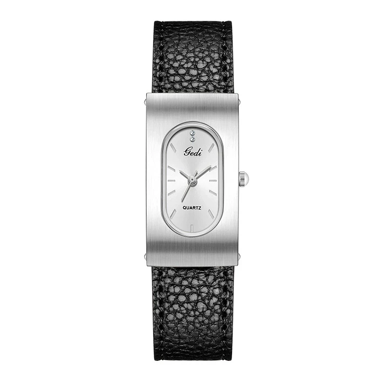 Women's Casual Alloy And Microfiber Belt Oval Quartz Watch With Mineral Reinforced Glass Mirror Pin Buckle And Spiral Crown - Image 2