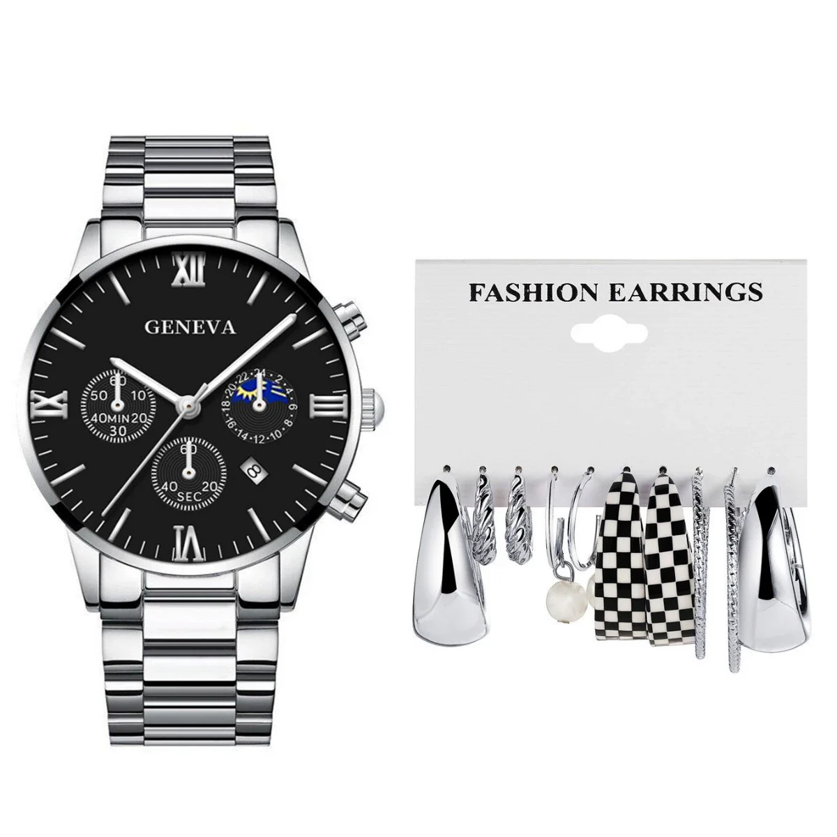 Women's Casual Alloy Band Heart Shape Dial Watch Earrings Jewelry Set - Image 5