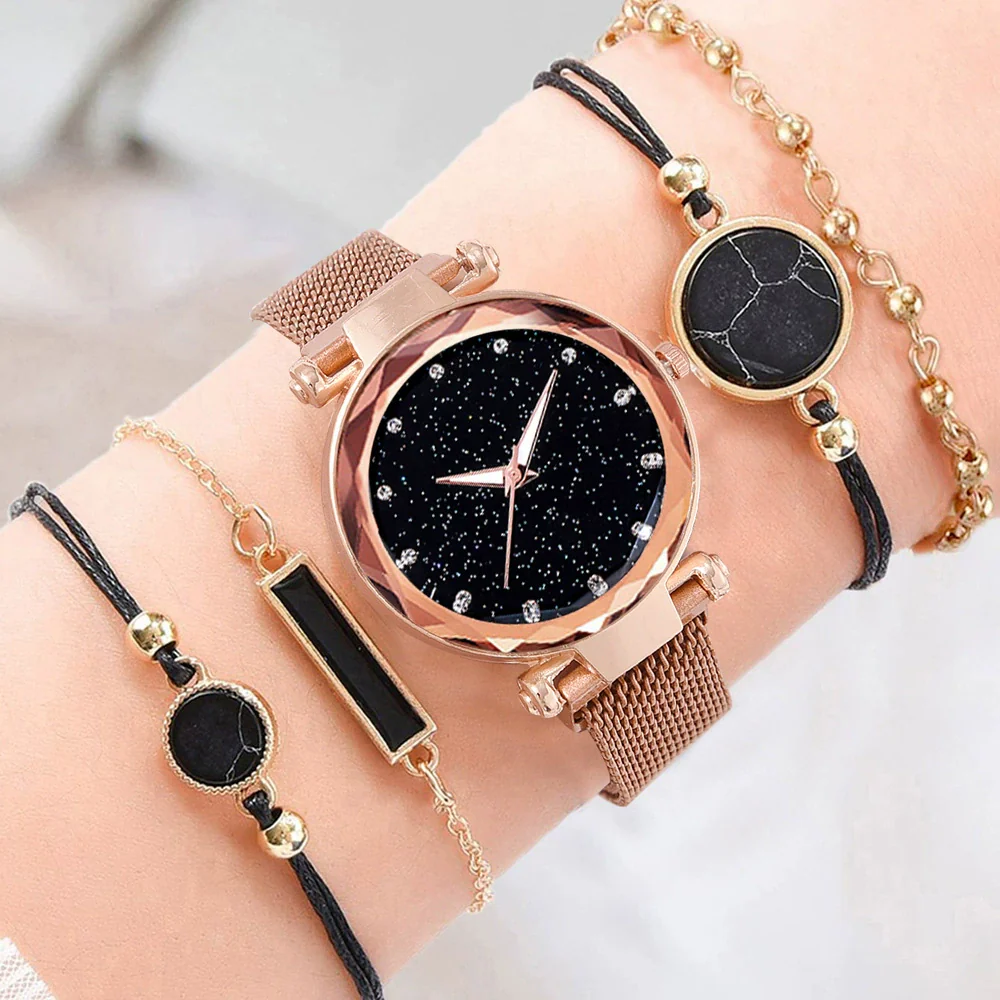 Women's Casual Alloy Belt Round Dial Starry Sky Watch - Image 10