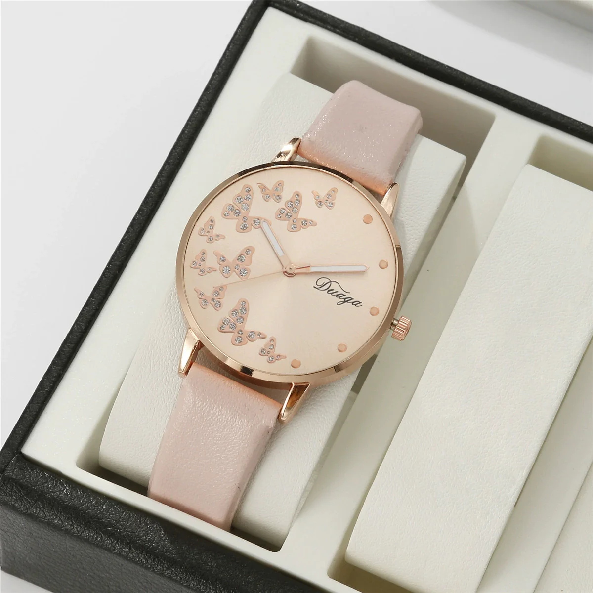 Women's Casual Alloy Case Imitation Leather Strap Round Dial Quartz Wrist Watch With Butterfly Design - Image 7