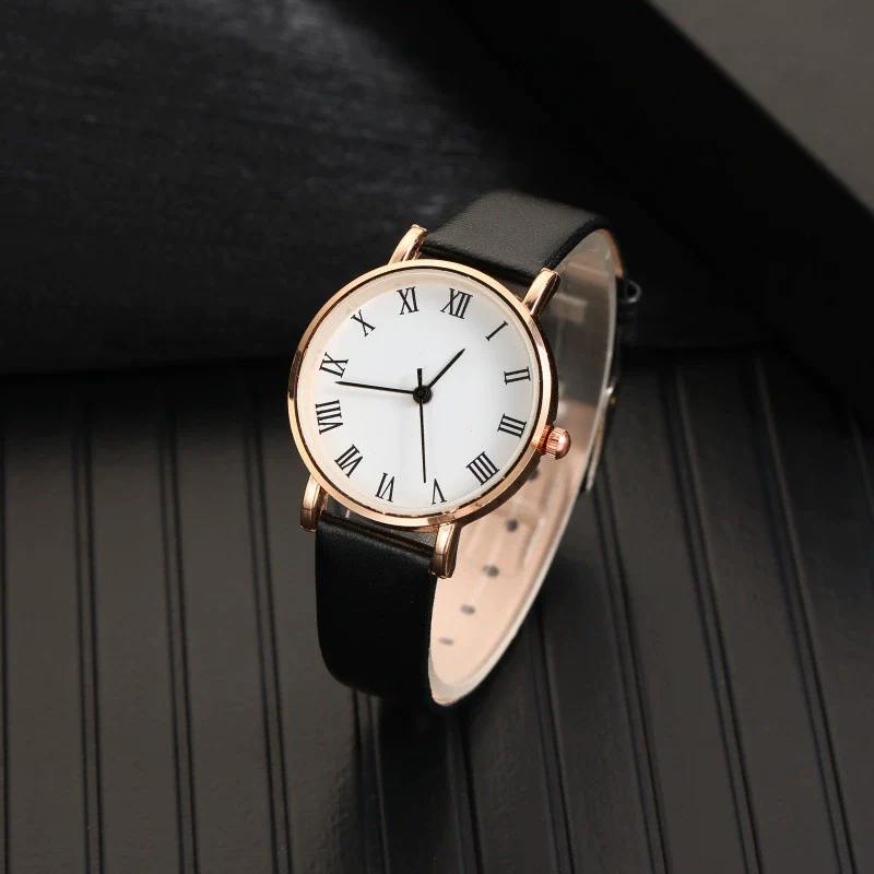 Women's Casual Alloy Case Imitation Leather Strap Stainless Steel Buckle Round Dial Quartz Watch - Image 12