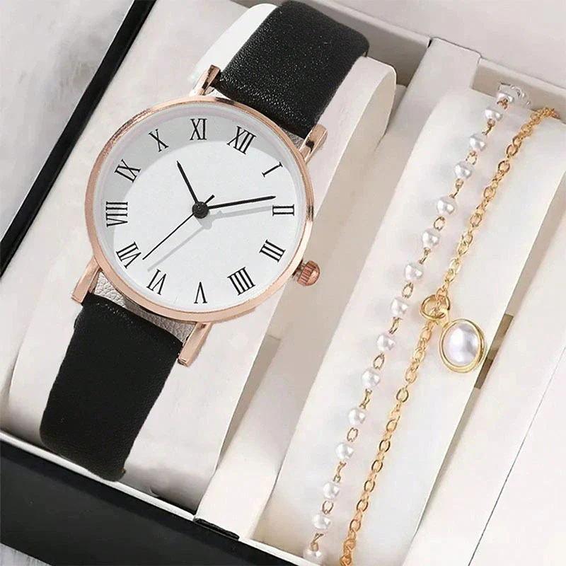 Women's Casual Alloy Case Imitation Leather Strap Stainless Steel Buckle Round Dial Quartz Watch - Image 7