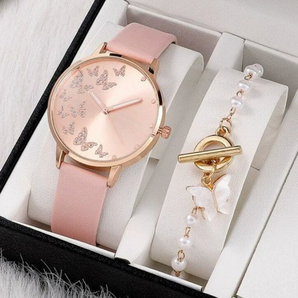 Women's Casual Digital Watch Alloy Case Gold Buckle Imitation Leather Strap Round Dial