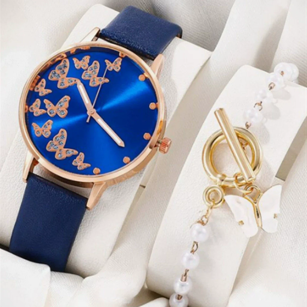 Women's Casual Digital Watch Alloy Case Gold Buckle Imitation Leather Strap Round Dial - Image 10