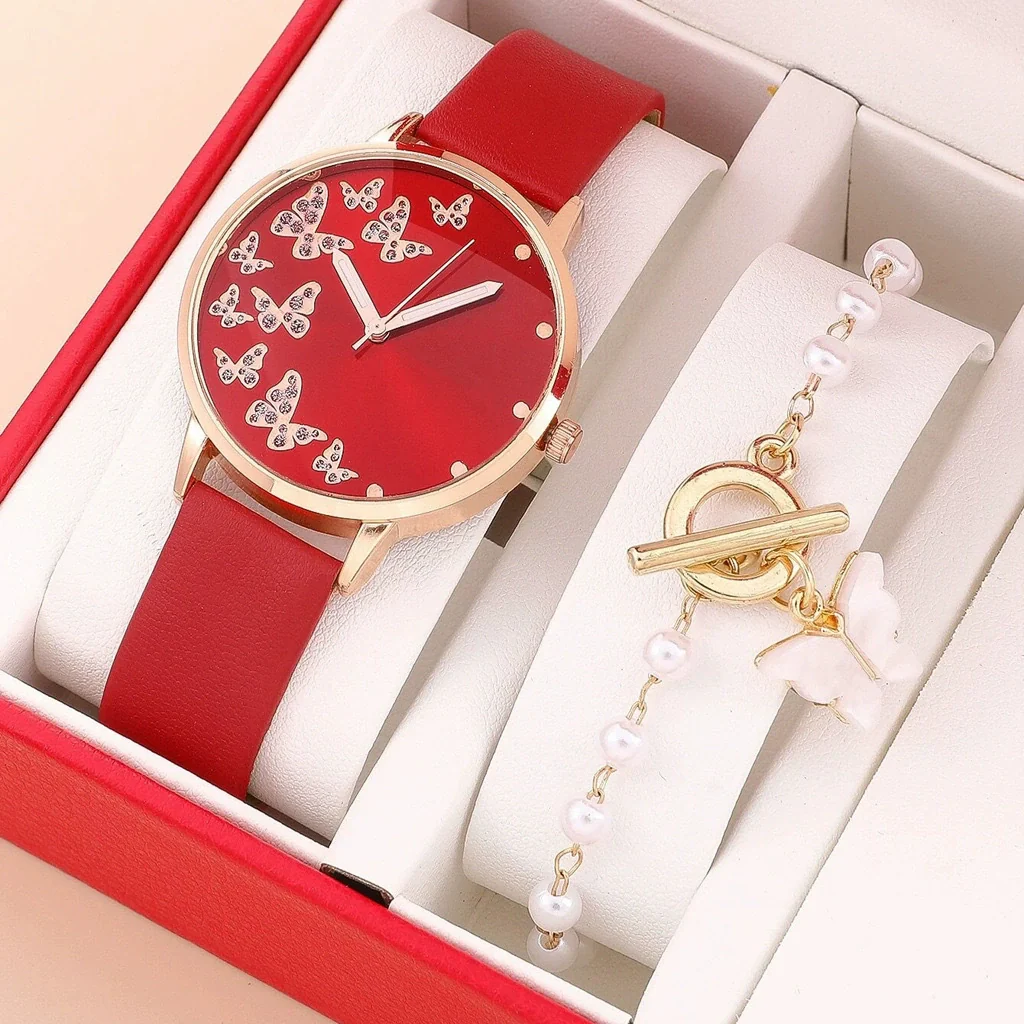 Women's Casual Digital Watch Alloy Case Gold Buckle Imitation Leather Strap Round Dial - Image 2