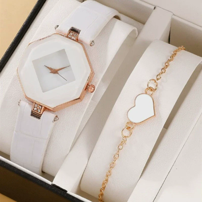 Women's Casual Digital Watch Alloy Case Gold Buckle Imitation Leather Strap Round Dial - Image 4
