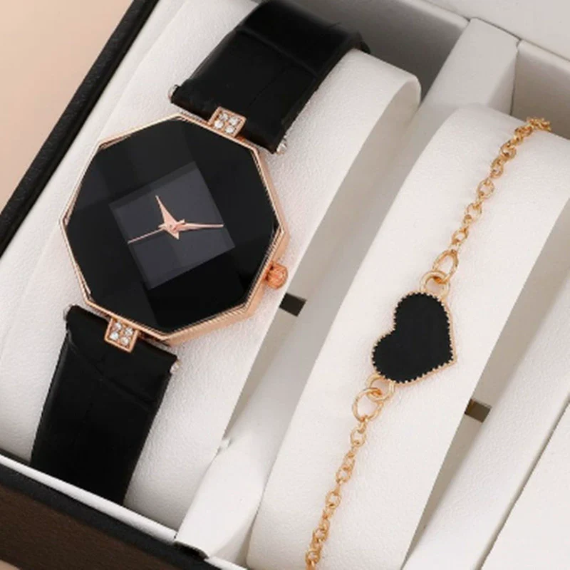 Women's Casual Digital Watch Alloy Case Gold Buckle Imitation Leather Strap Round Dial - Image 6