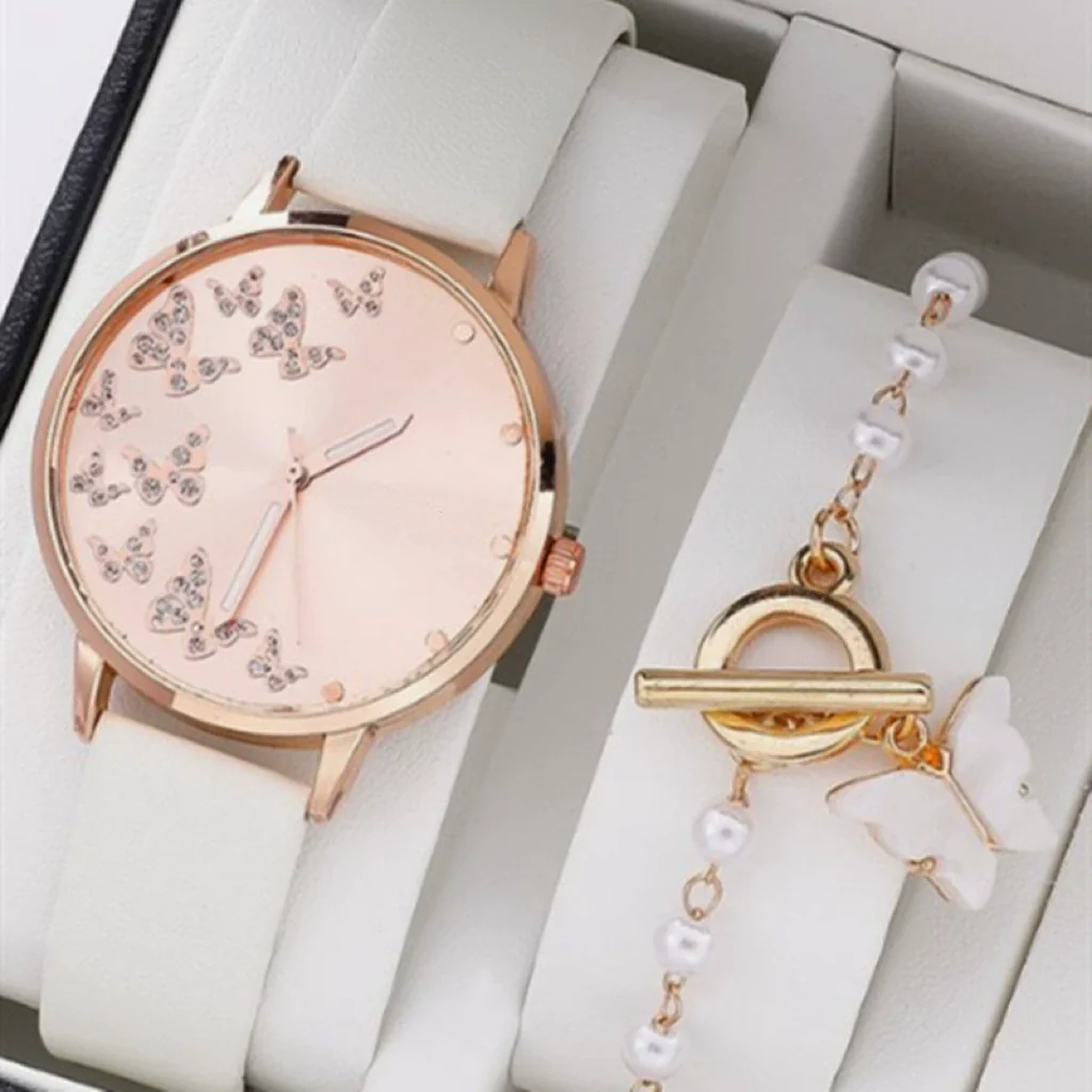 Women's Casual Digital Watch Alloy Case Gold Buckle Imitation Leather Strap Round Dial - Image 8