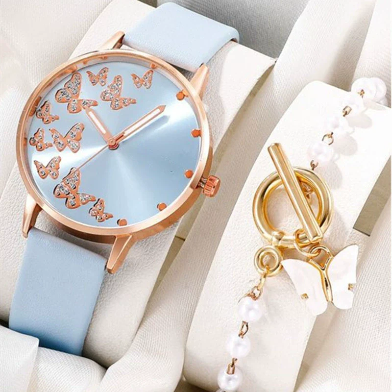 Women's Casual Digital Watch Alloy Case Gold Buckle Imitation Leather Strap Round Dial - Image 9