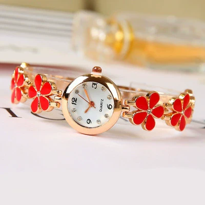 Women's Casual Fashion Clover Five Leaf Stainless Steel Round Dial Bracelet Watch Jewelry
