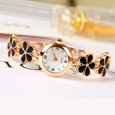 Women's Casual Fashion Clover Five Leaf Stainless Steel Round Dial Bracelet Watch Jewelry - Image 3