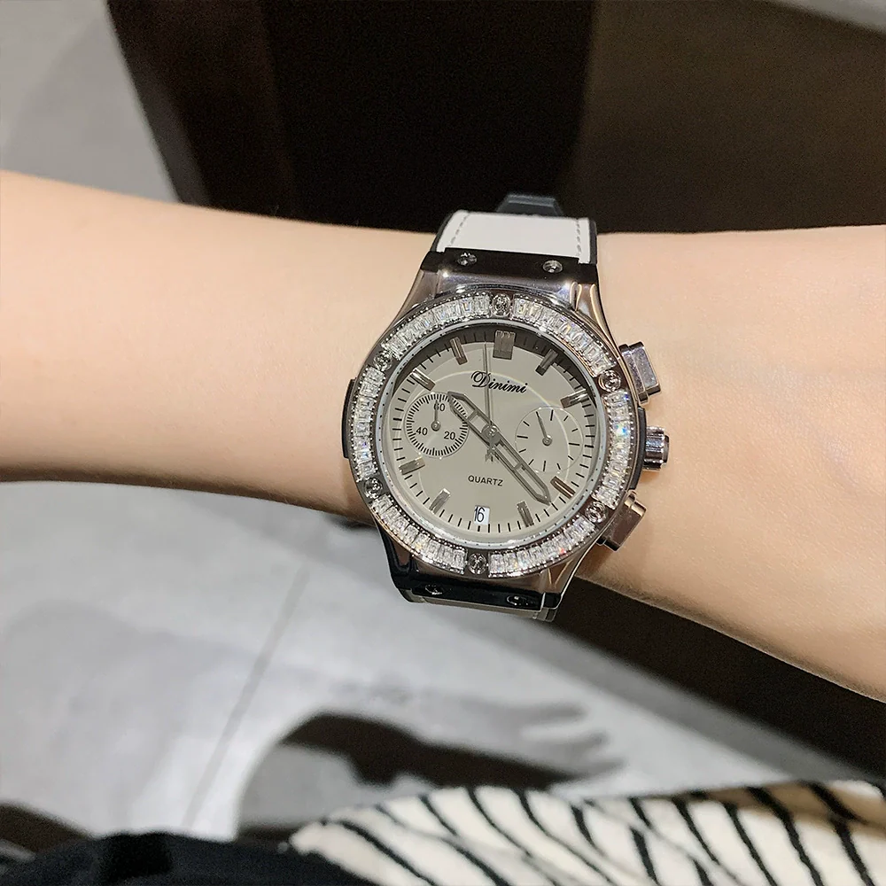 Women's Casual Fashion Round Disc Silicone Band Alloy Quartz Watch With Rhinestones - Image 4